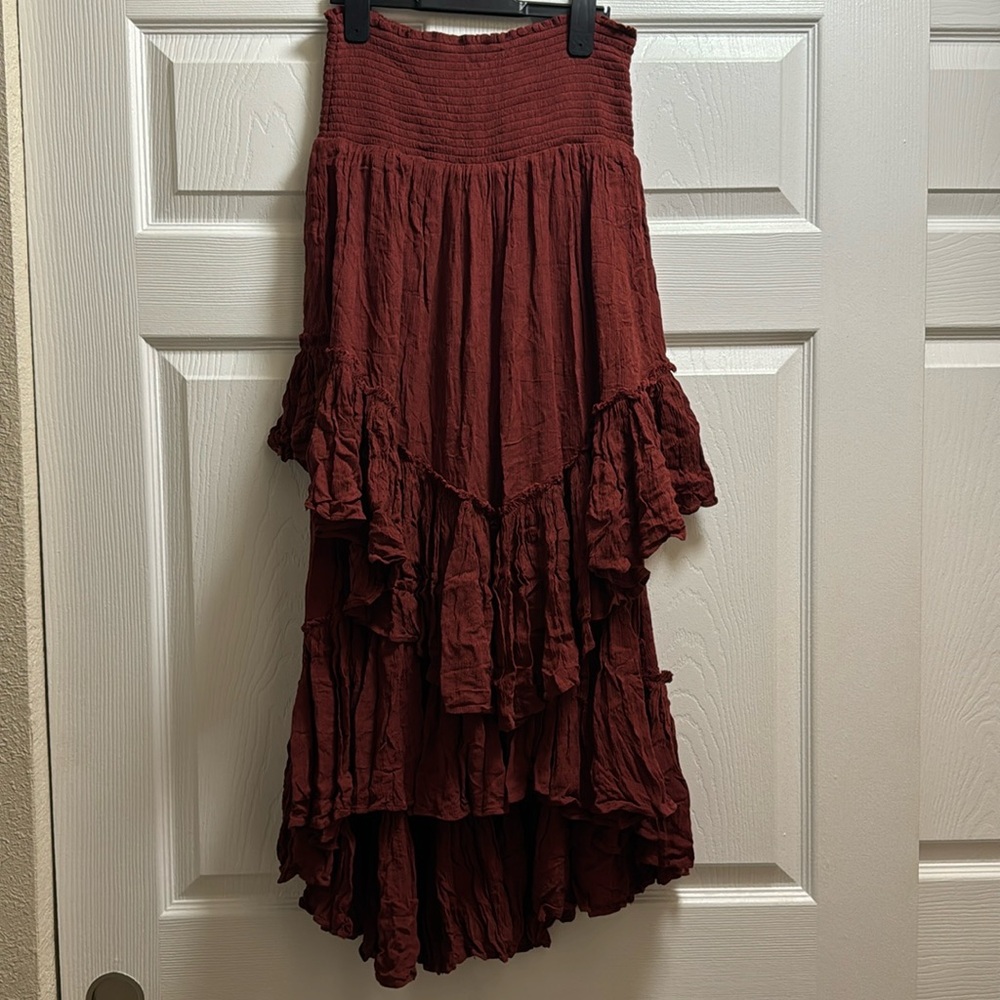 Burgundy free people ruffle skirt.